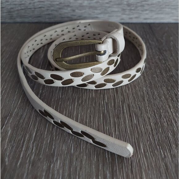 Cream Studded Skinny Belt S/M - Picture 1 of 6